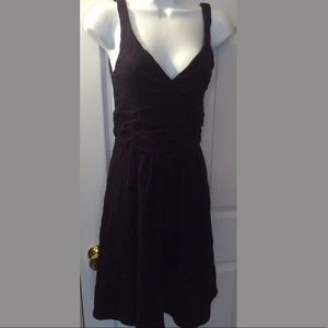 Anthro LEIFSDOTTIR Navy Blue Textured Dress Empire Gathered Waist Ruched Knit